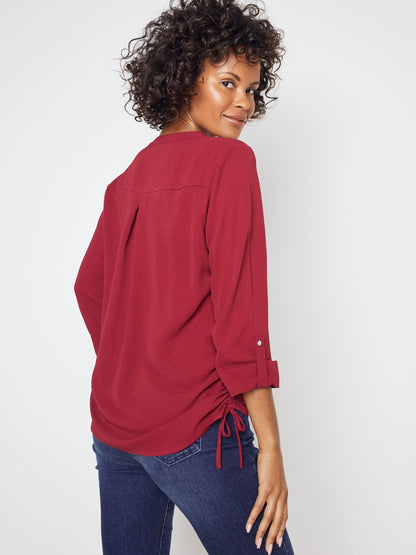 3/4 Sleeve Side Tie Popover Blouse