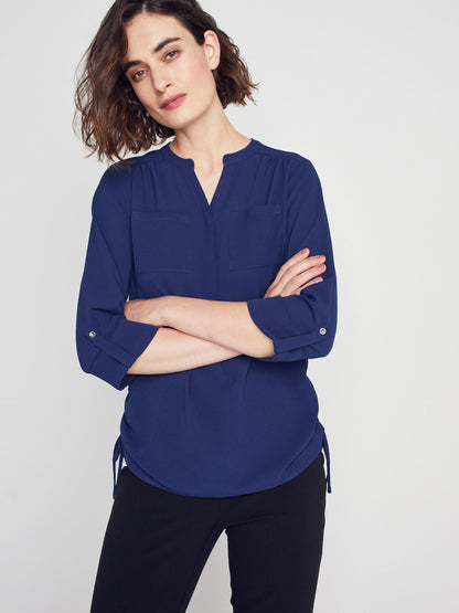 3/4 Sleeve Side Tie Popover Blouse