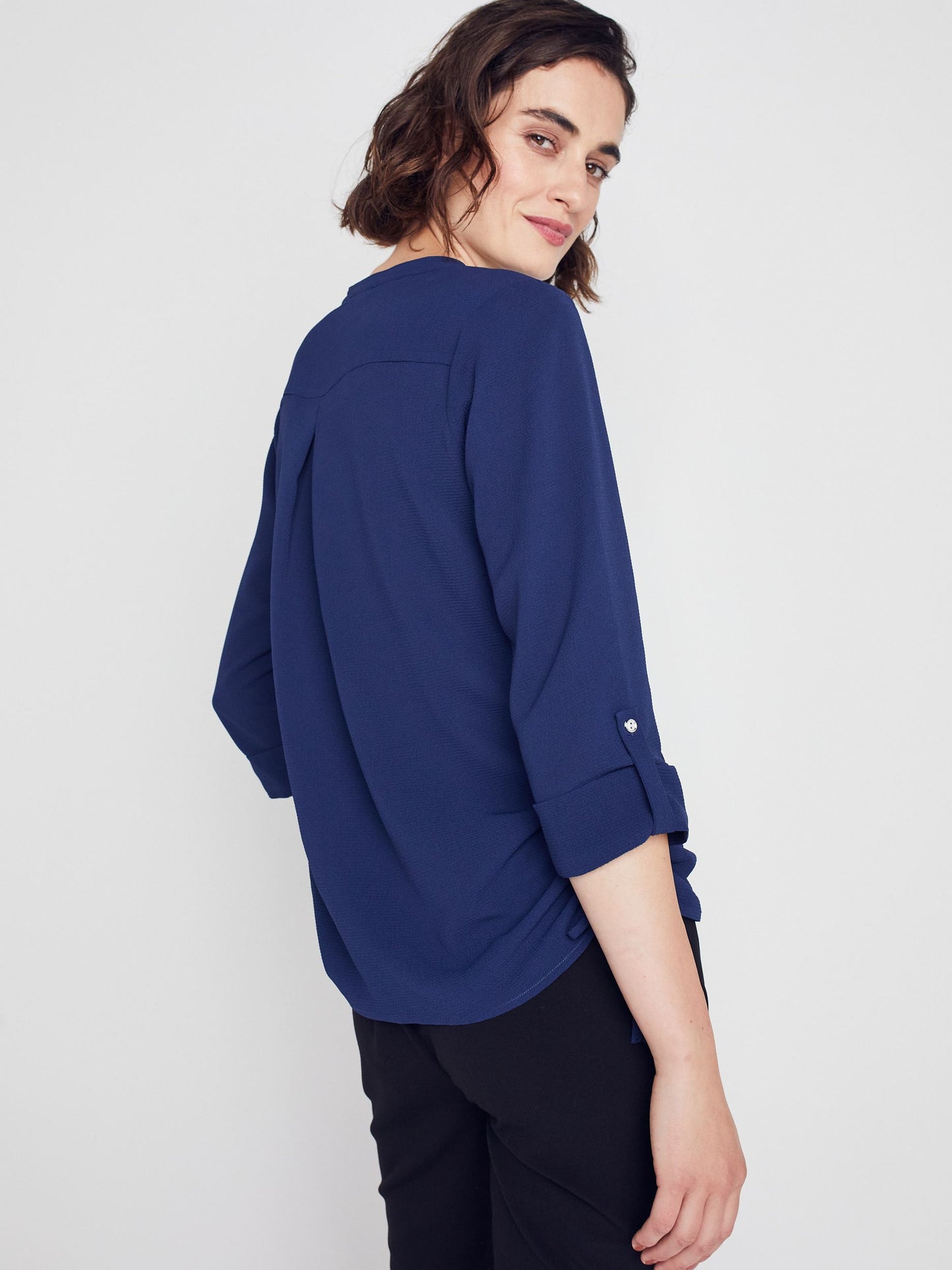 3/4 Sleeve Side Tie Popover Blouse