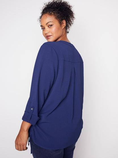 3/4 Sleeve Side Tie Popover Blouse - Plus