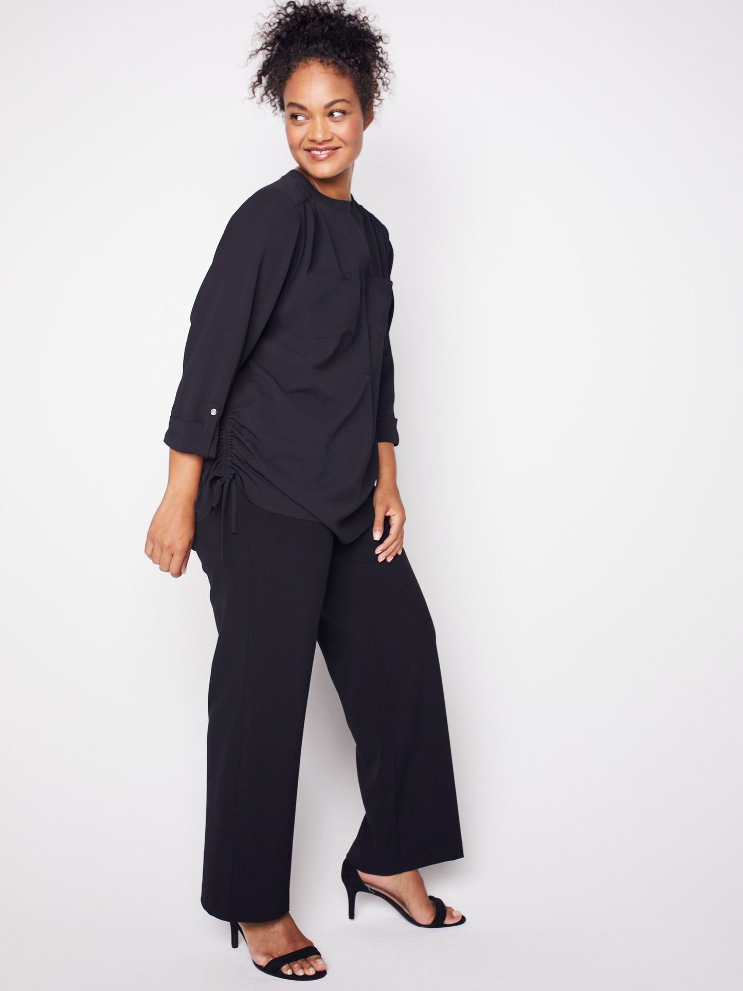 3/4 Sleeve Side Tie Popover Blouse - Plus