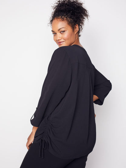 3/4 Sleeve Side Tie Popover Blouse - Plus