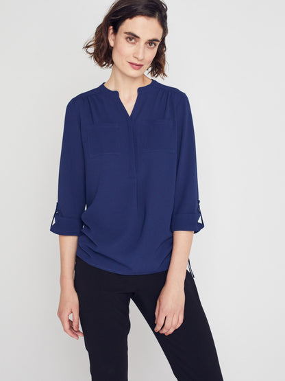 3/4 Sleeve Side Tie Popover Blouse