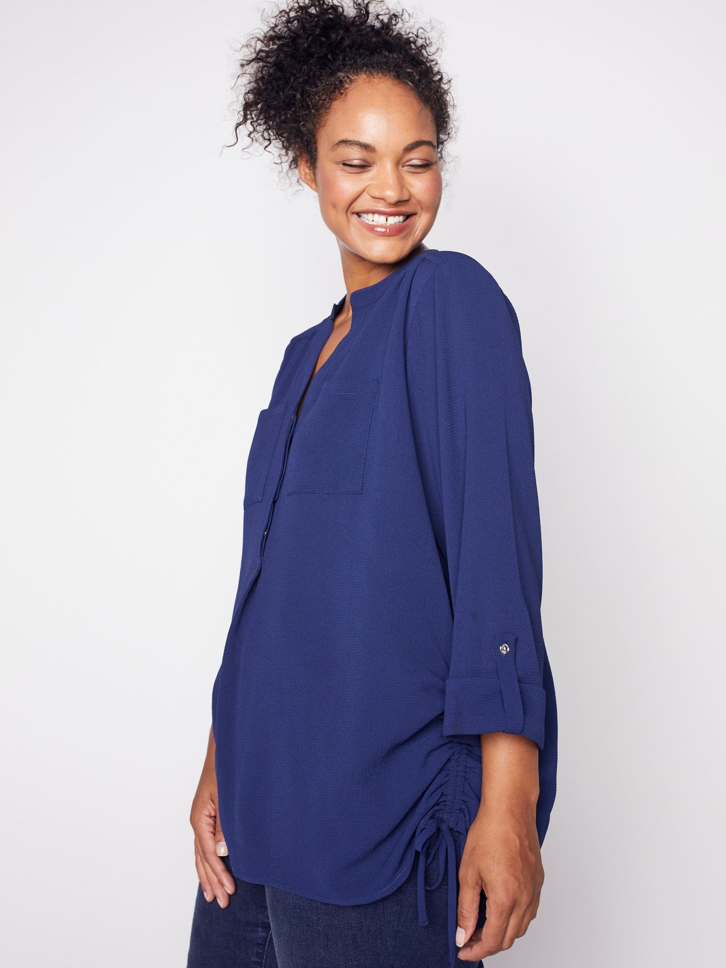 3/4 Sleeve Side Tie Popover Blouse - Plus