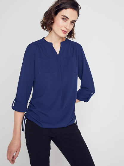 3/4 Sleeve Side Tie Popover Blouse