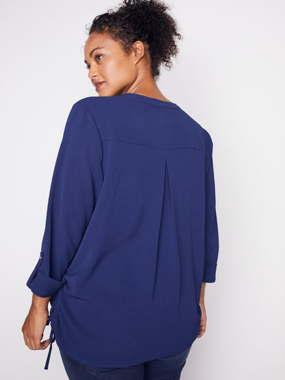 3/4 Sleeve Side Tie Popover Blouse - Plus