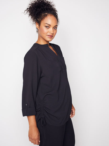 3/4 Sleeve Side Tie Popover Blouse - Plus