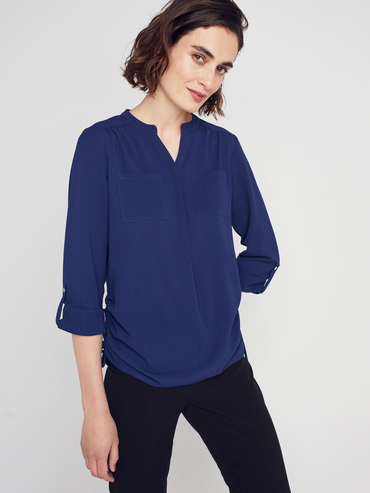 3/4 Sleeve Side Tie Popover Blouse