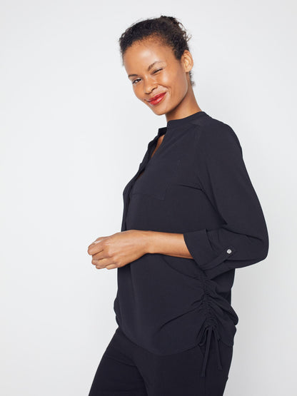 3/4 Sleeve Side Tie Popover Blouse