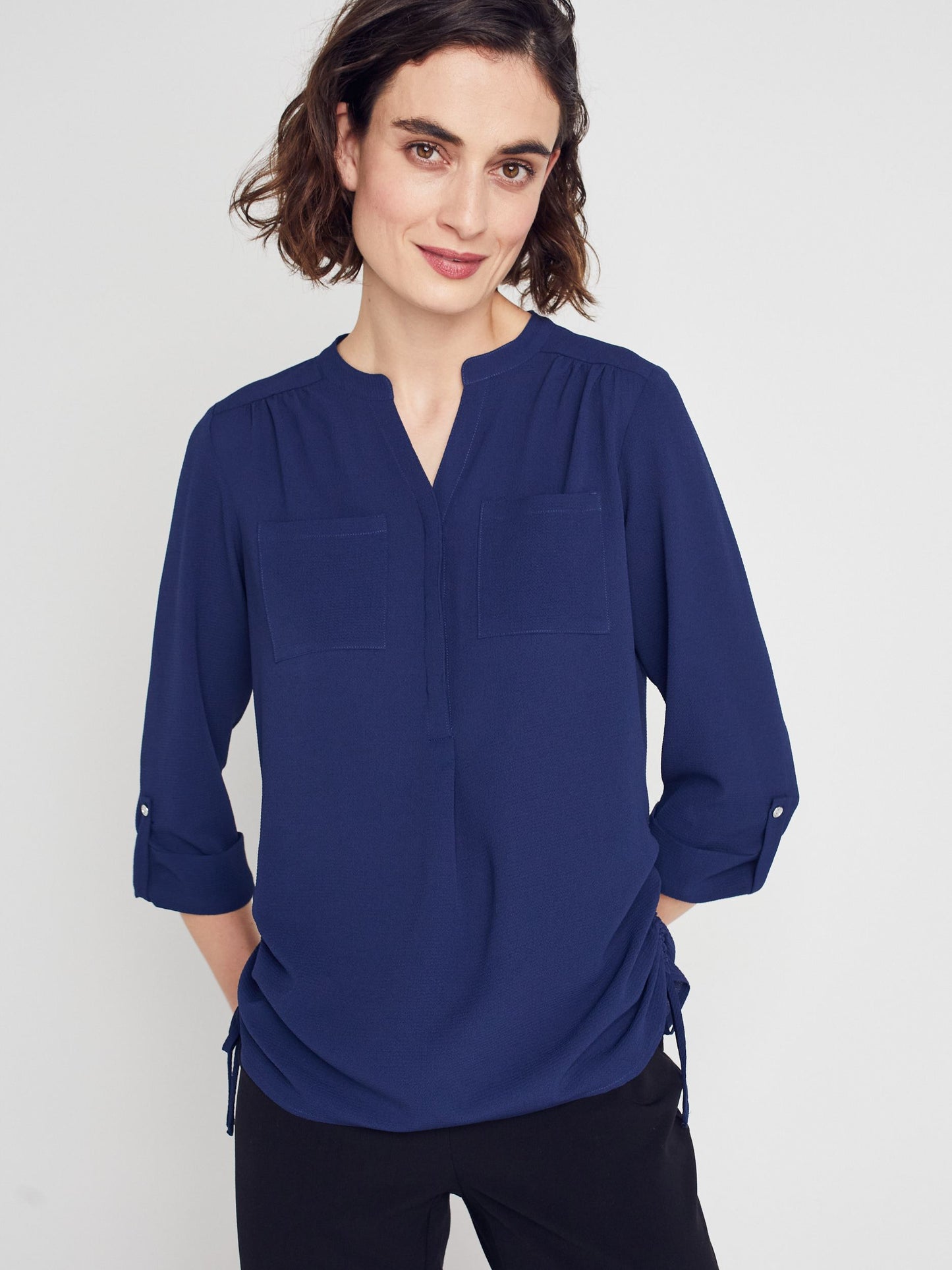 3/4 Sleeve Side Tie Popover Blouse