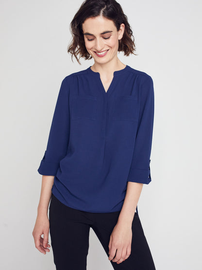 3/4 Sleeve Side Tie Popover Blouse