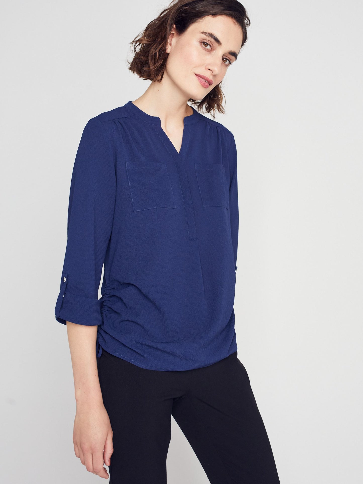 3/4 Sleeve Side Tie Popover Blouse