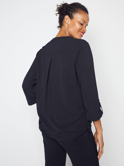 3/4 Sleeve Side Tie Popover Blouse